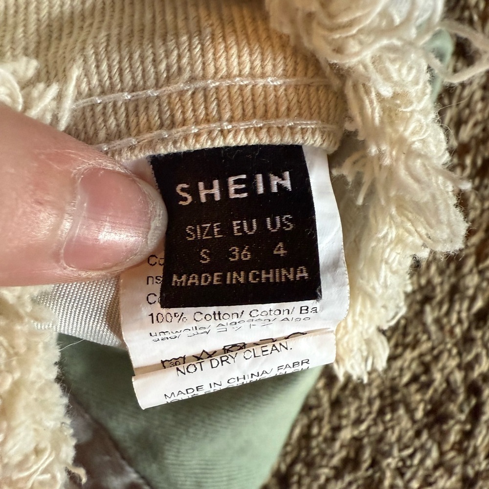 SHEIN High Rise Patchwork Jeans in Green, Blue, and Cream - Picture 3 of 3